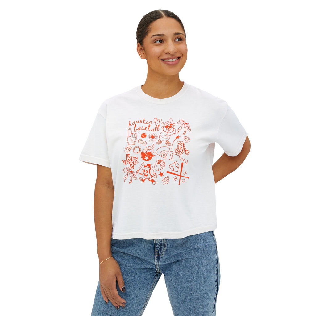 Women's Boxy Tee — Red Doodle Graphic "Vacation Vibes" Tee