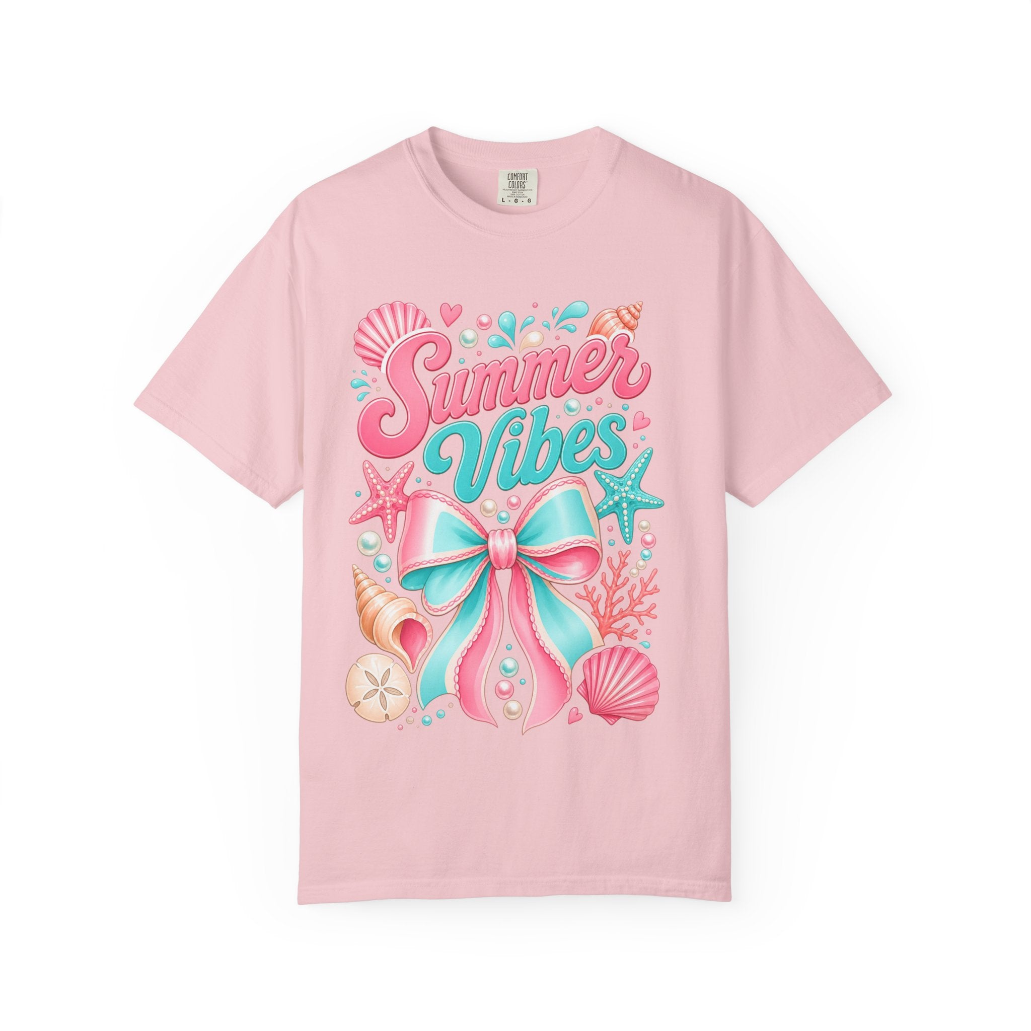 Summer Vibes T-Shirt — Beach Shells & Bow Graphic Tee