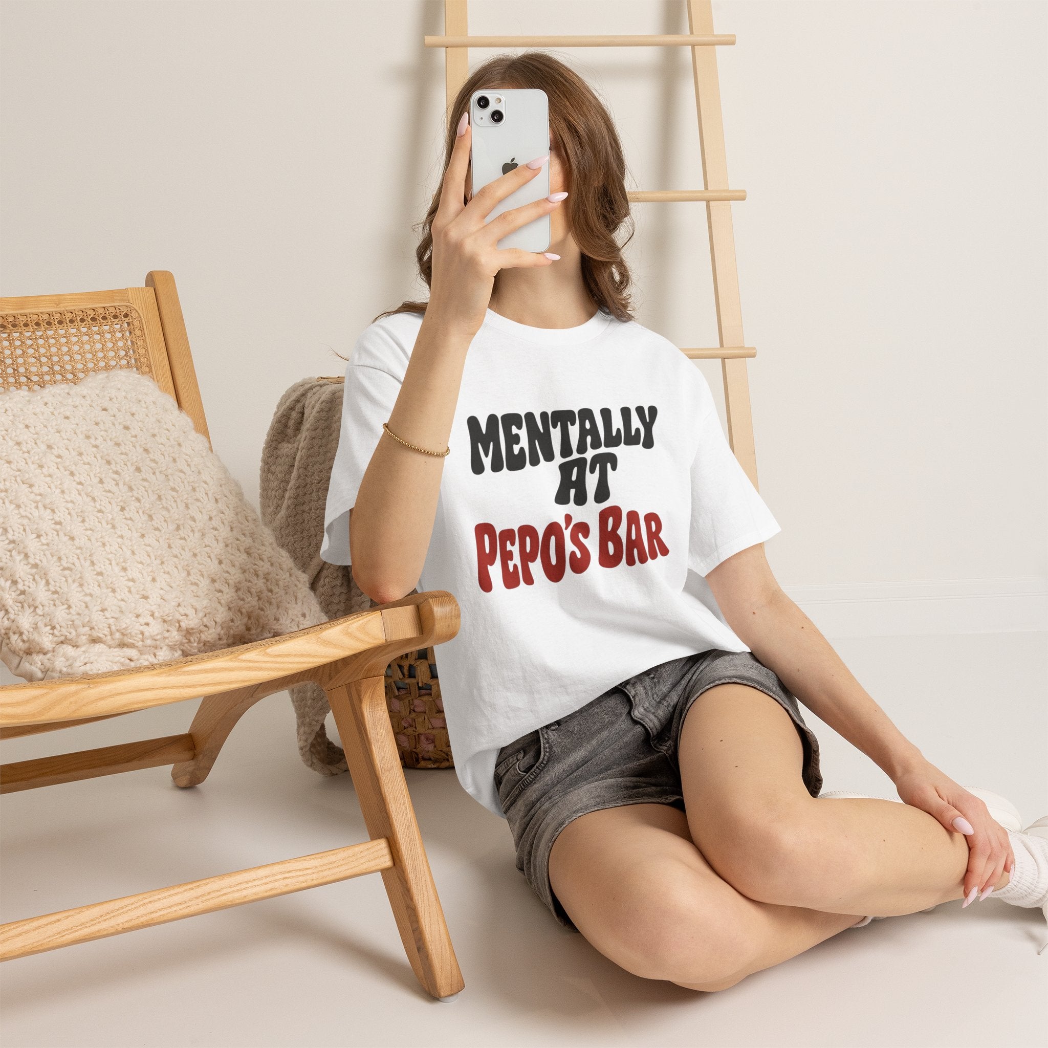 Women's T-Shirt — "Mentally at Pepo's Bar" Funny Graphic Tee