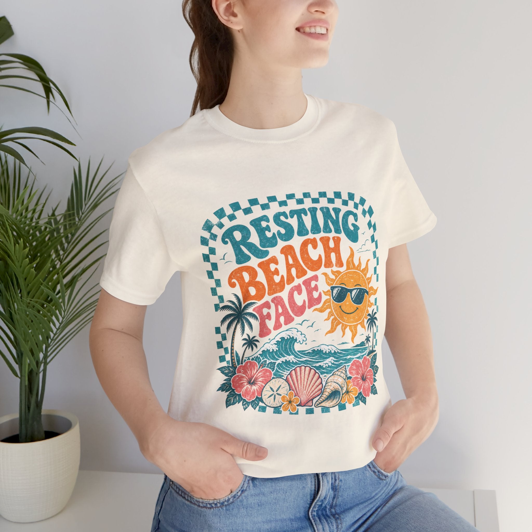 Resting Beach Face T-Shirt — Funny Summer Sun & Seashell Graphic Tee