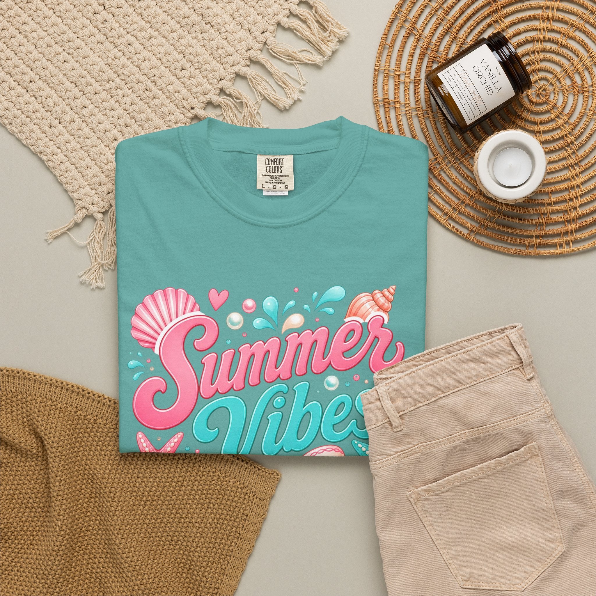 Summer Vibes T-Shirt — Beach Shells & Bow Graphic Tee
