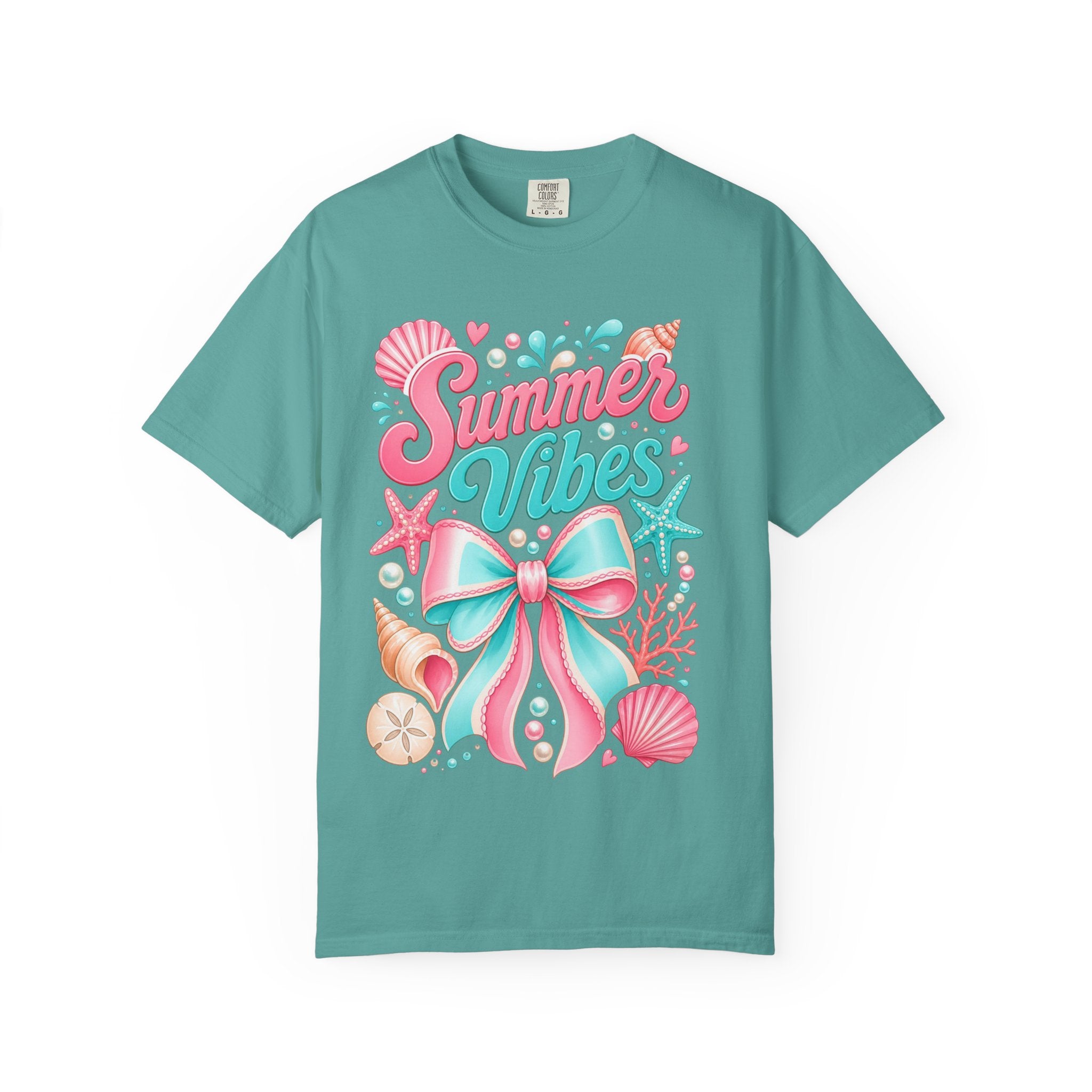 Summer Vibes T-Shirt — Beach Shells & Bow Graphic Tee