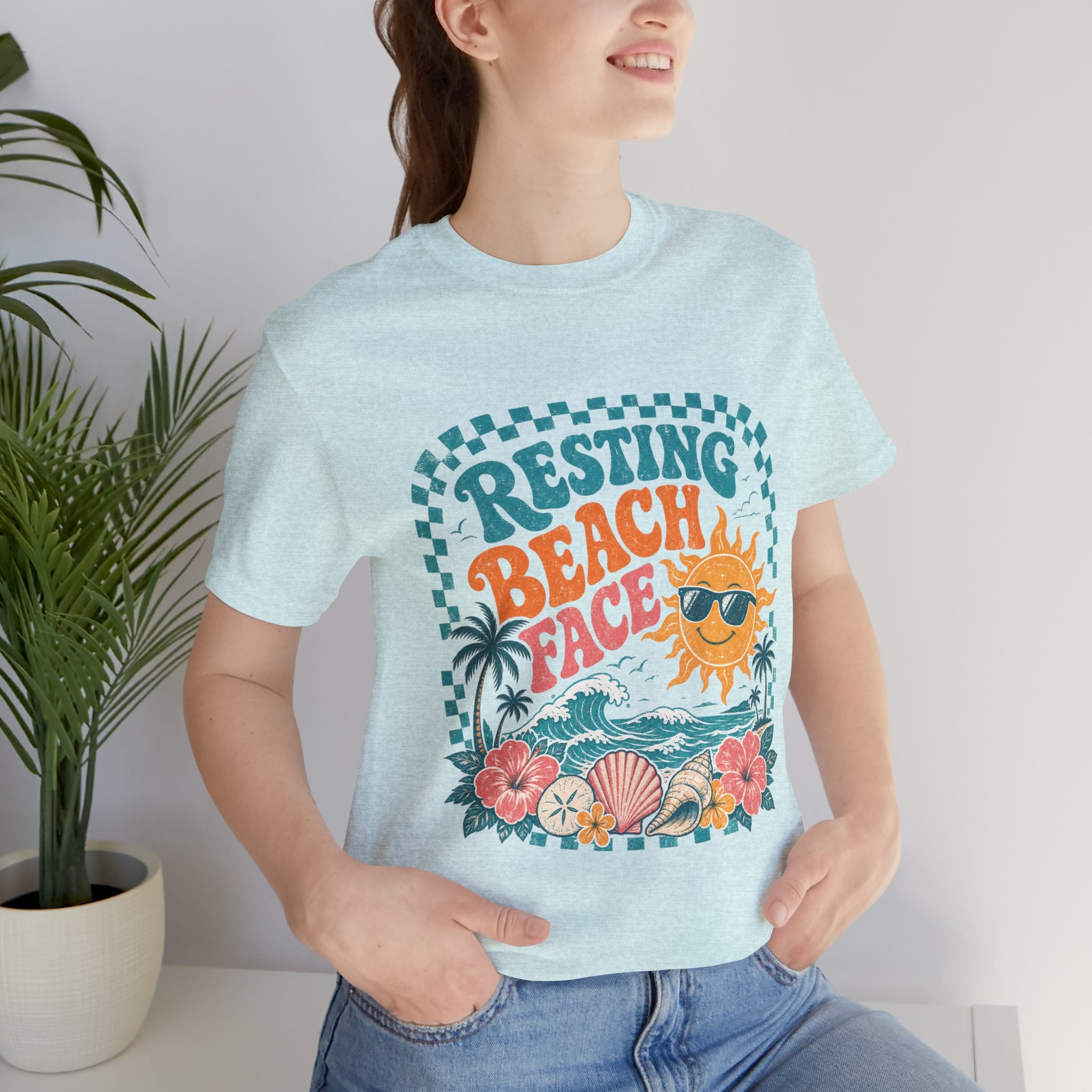 Resting Beach Face T-Shirt — Funny Summer Sun & Seashell Graphic Tee