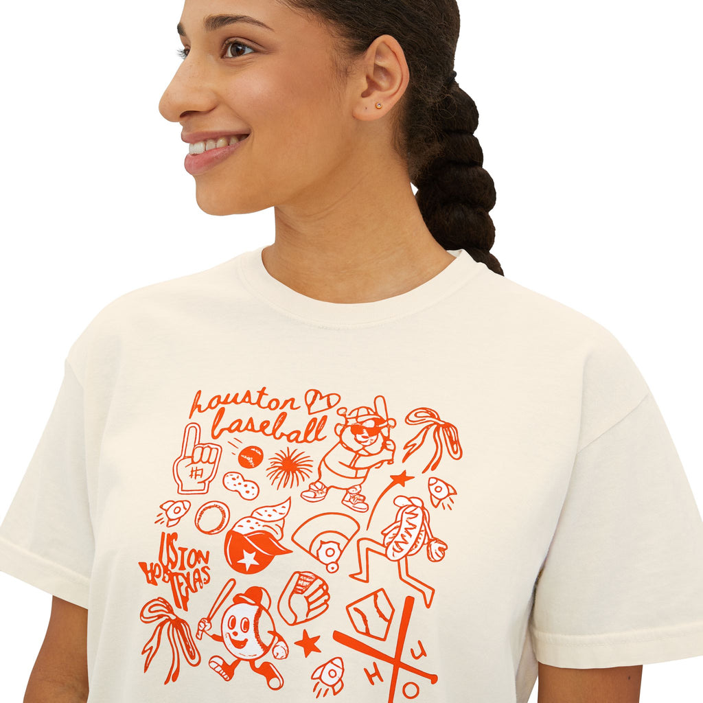 Women's Boxy Tee — Red Doodle Graphic "Vacation Vibes" Tee
