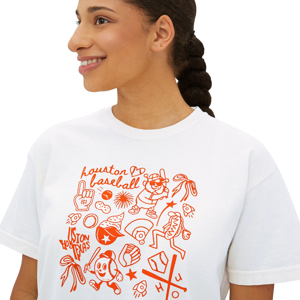 Women's Boxy Tee — Red Doodle Graphic "Vacation Vibes" Tee