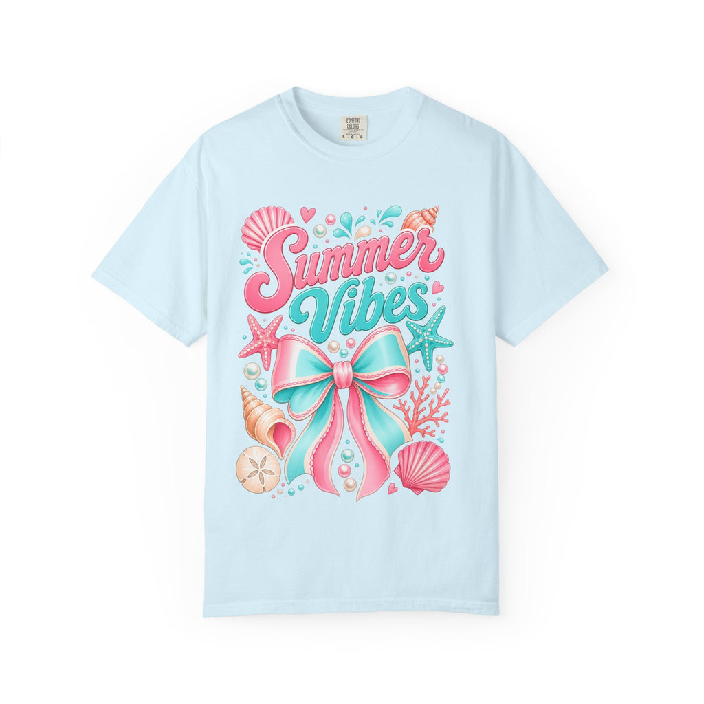 Summer Vibes T-Shirt — Beach Shells & Bow Graphic Tee