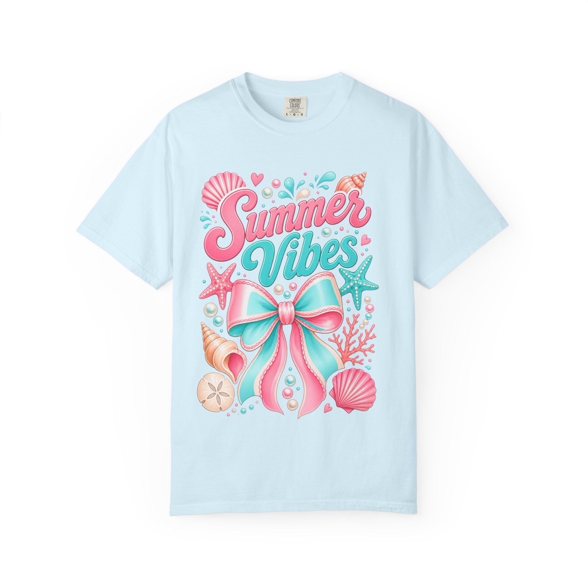 Summer Vibes T-Shirt — Beach Shells & Bow Graphic Tee