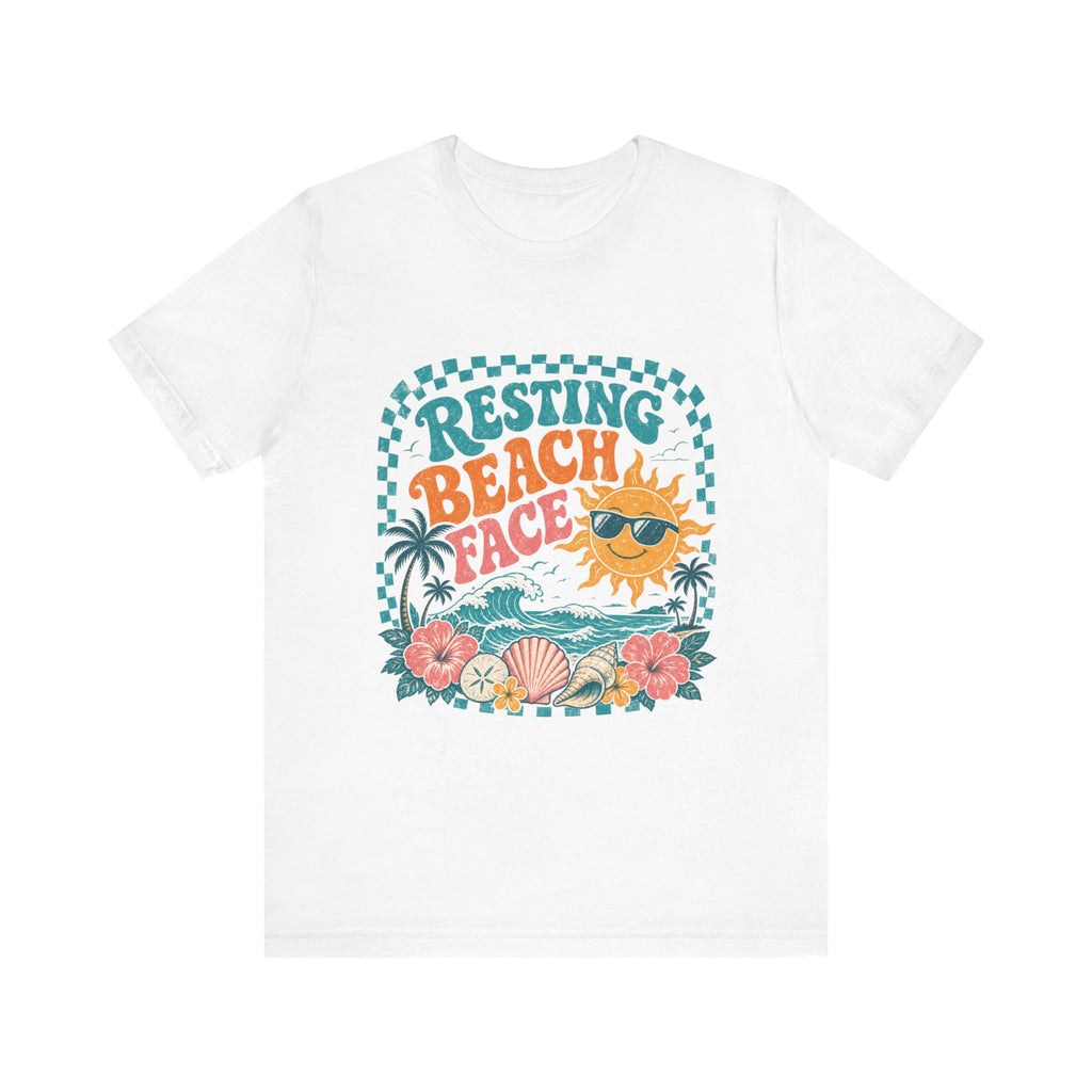 Resting Beach Face T-Shirt — Funny Summer Sun & Seashell Graphic Tee