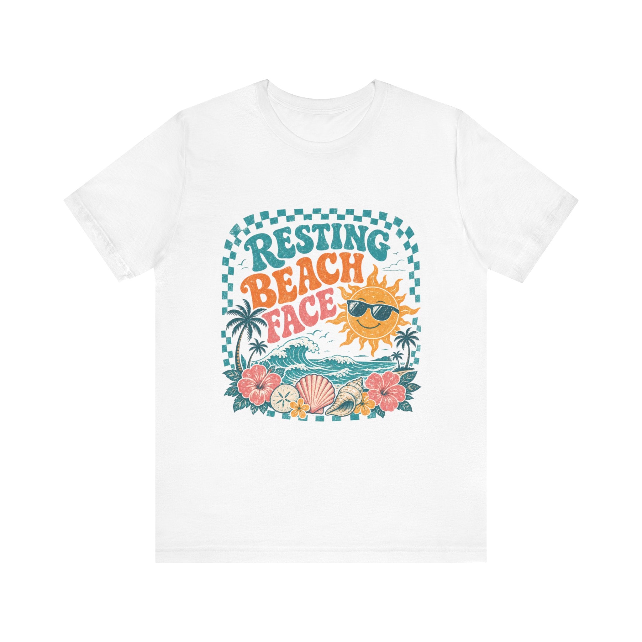 Resting Beach Face T-Shirt — Funny Summer Sun & Seashell Graphic Tee