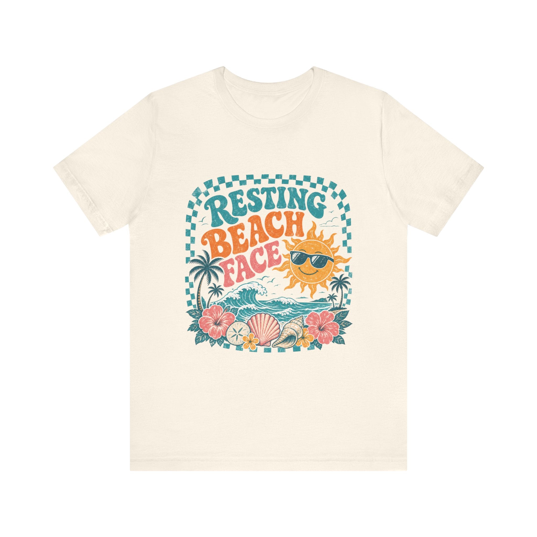 Resting Beach Face T-Shirt — Funny Summer Sun & Seashell Graphic Tee