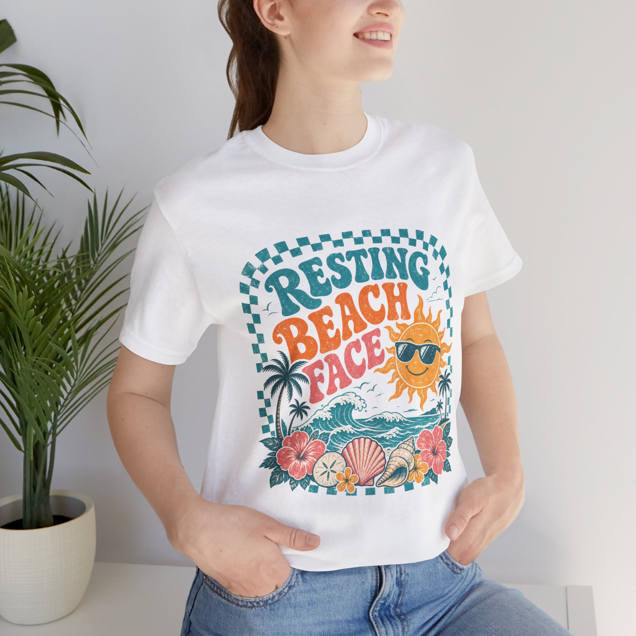 Resting Beach Face T-Shirt — Funny Summer Sun & Seashell Graphic Tee
