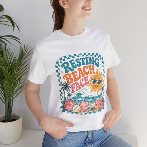 Resting Beach Face T-Shirt — Funny Summer Sun & Seashell Graphic Tee