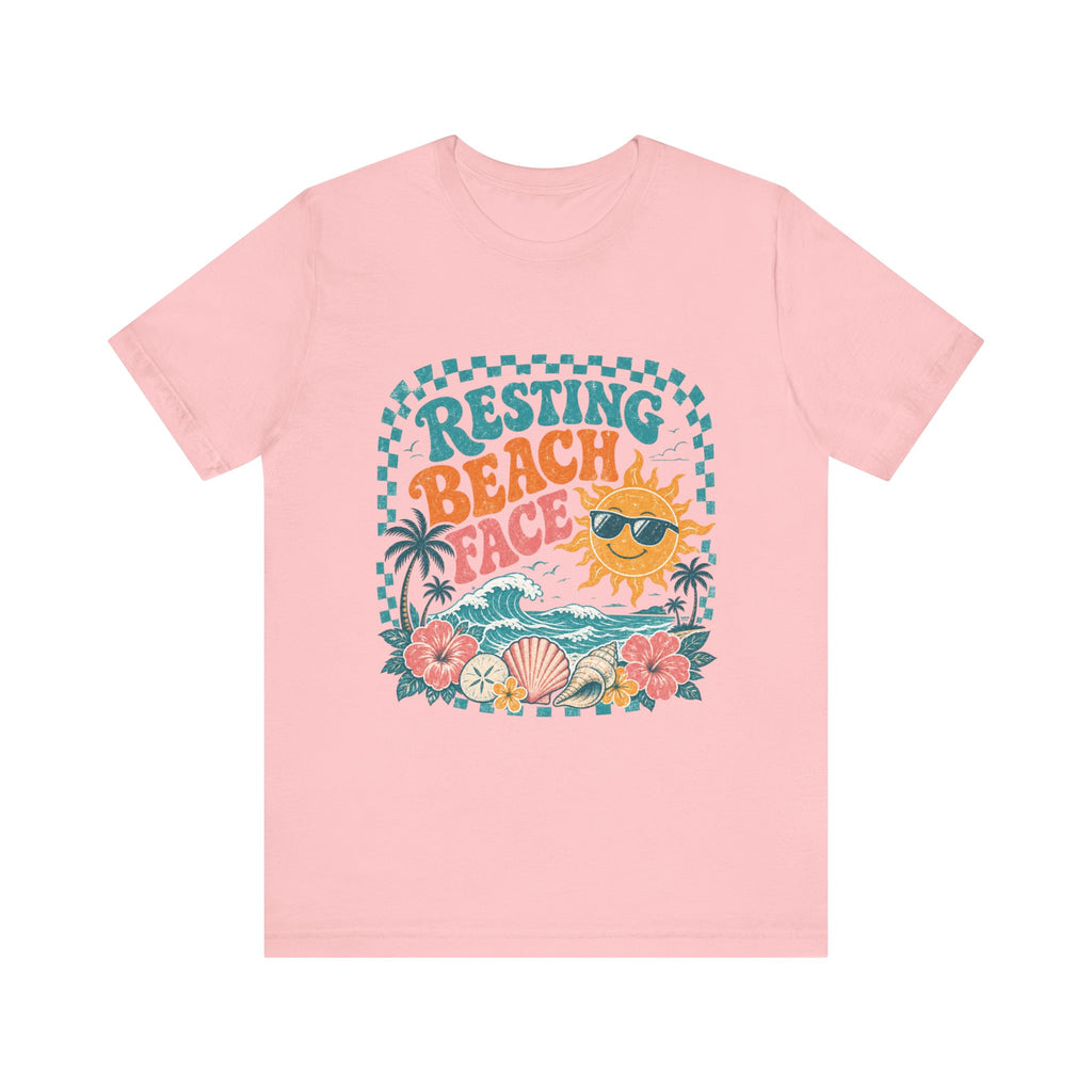 Resting Beach Face T-Shirt — Funny Summer Sun & Seashell Graphic Tee