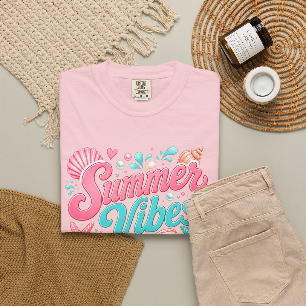 Summer Vibes T-Shirt — Beach Shells & Bow Graphic Tee