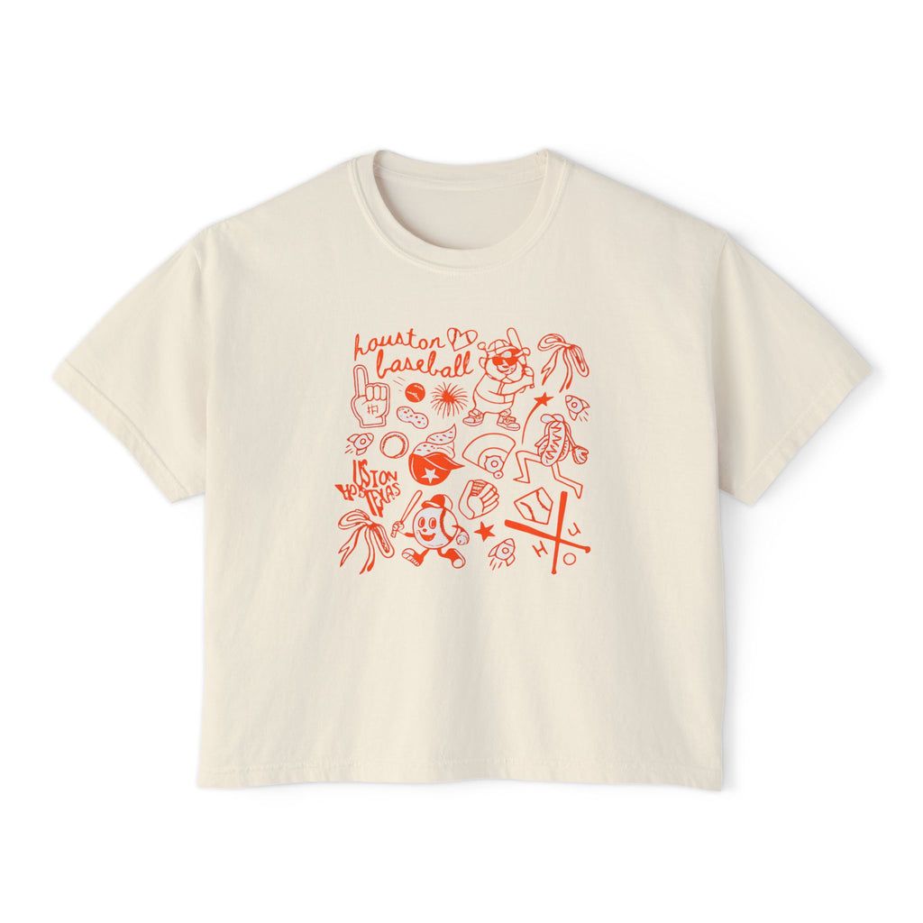 Women's Boxy Tee — Red Doodle Graphic "Vacation Vibes" Tee