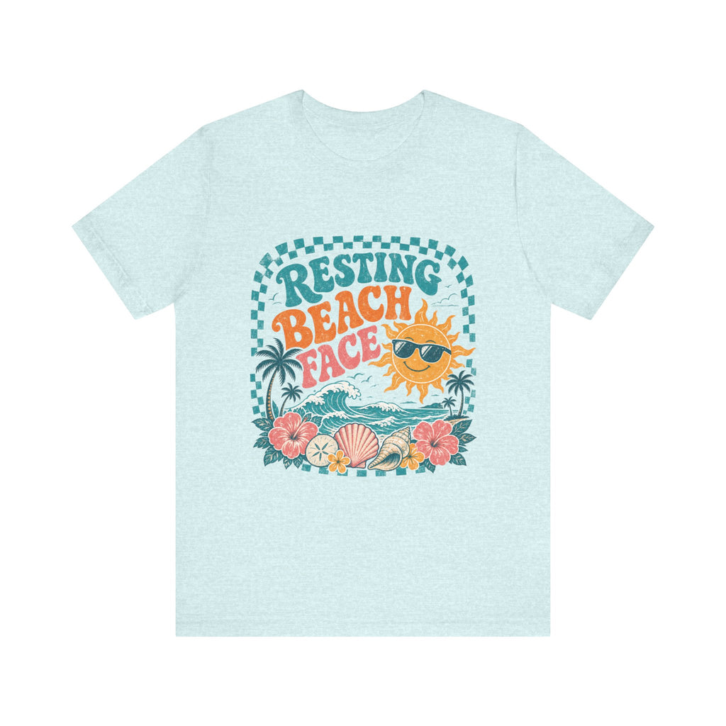Resting Beach Face T-Shirt — Funny Summer Sun & Seashell Graphic Tee
