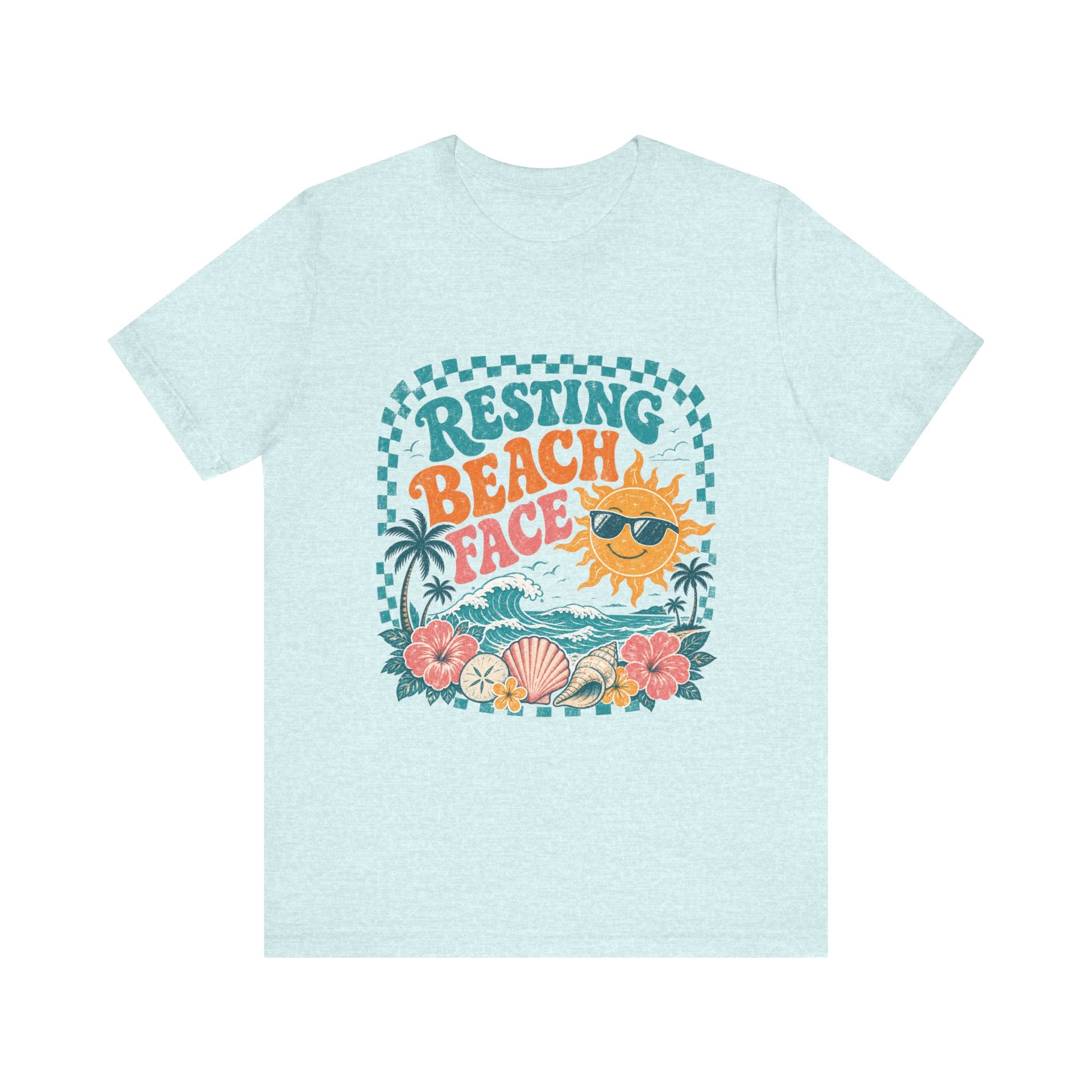 Resting Beach Face T-Shirt — Funny Summer Sun & Seashell Graphic Tee